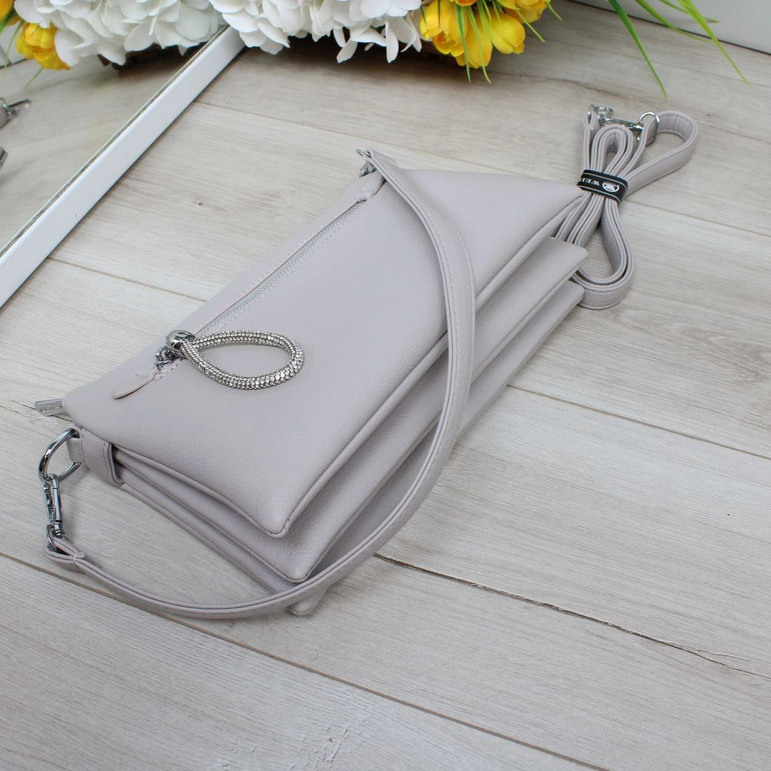 Жіноча сумка крос-боді сіро-лілова — витонченість у деталях